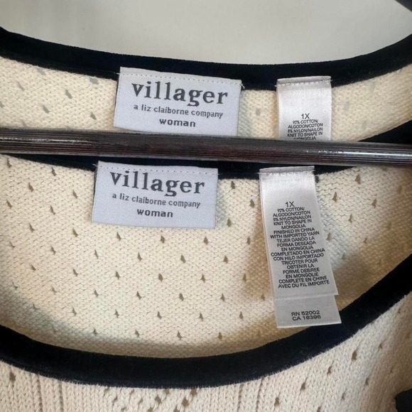 Liz Claiborne Cream Cardigan and Tank Top With Black Velvet Border Size 1X 90s - Picture 4 of 8